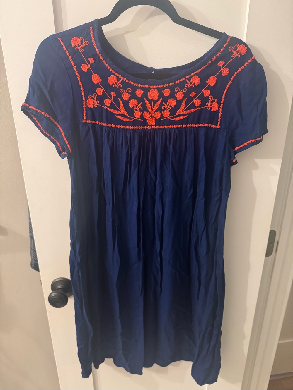 Old Navy Navy Blue Orange Embroidered Boho Shift Dress Medium
